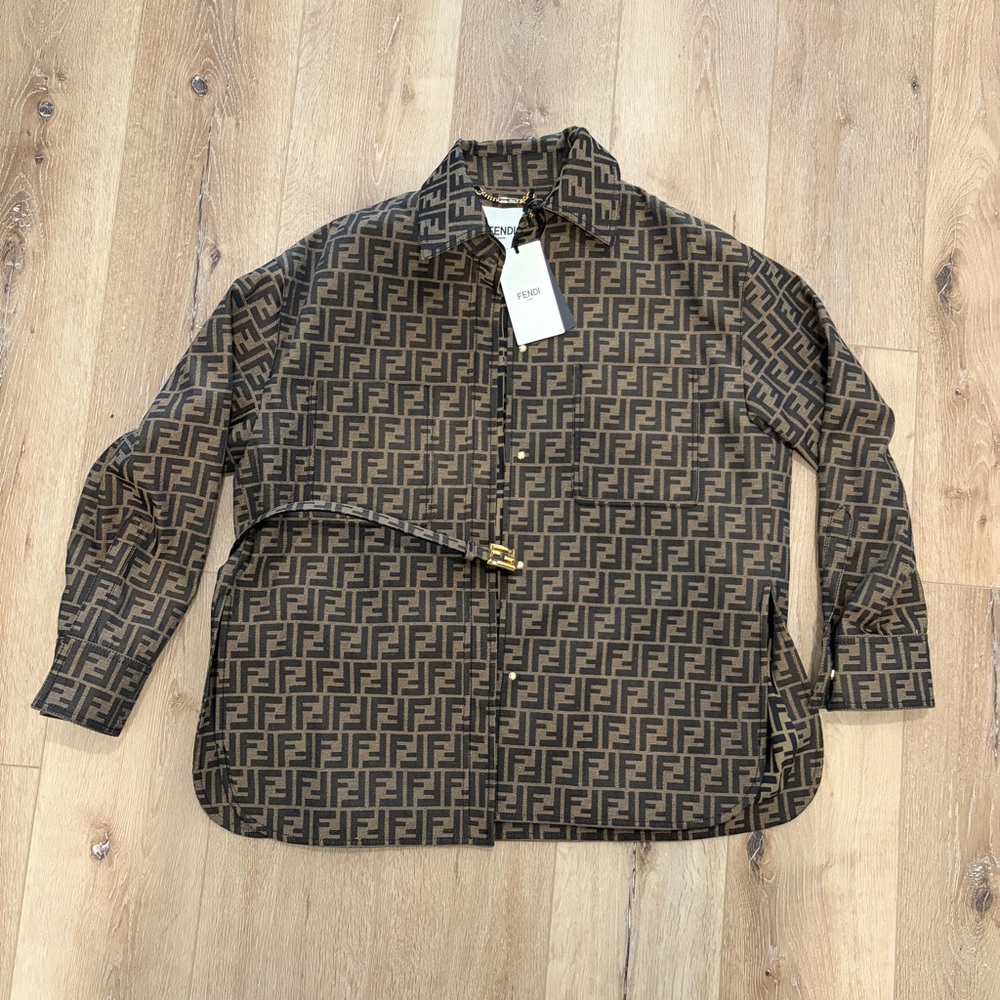 Fendi Go-to FF-jacquard Belted Canvas Jacket - Picture 3 of 10